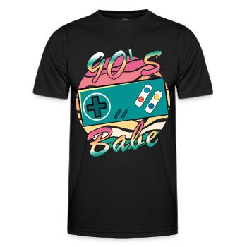Gamer Girl Babe Retro 90iger Jahre 90s 1990 - Männer Funktions-T-Shirt - Schwarz - Vorne - AI Model Male 178 dark (178cm)