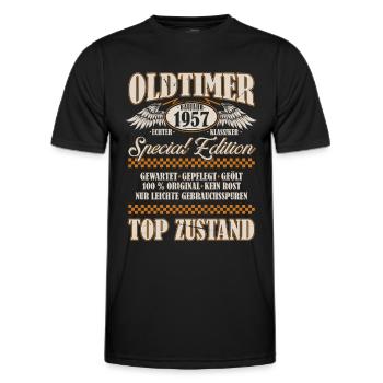 Oldtimer Baujahr 1957 Geboren Jahrgang Geburtstag - Männer Funktions-T-Shirt - Schwarz - Vorne - AI Model Male 178 dark (178cm)