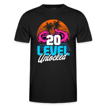 Niveau 20 Débloqué 20ème anniversaire Gamer 80s rétro - T-shirt sport Homme - noir - Devant - AI Model Male 178 dark (178cm)