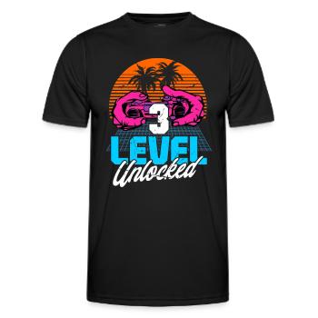 Level 3 Unlocked 3rd Birthday Gamer 80s retro - Men's Functional T-Shirt - black - Front - AI Model Male 178 dark (178cm)