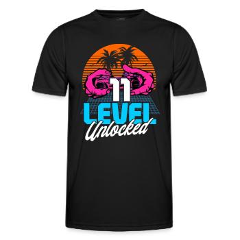 Level 11 Unlocked 11th Birthday Gamer 80s retro - Men's Functional T-Shirt - black - Front - AI Model Male 178 dark (178cm)