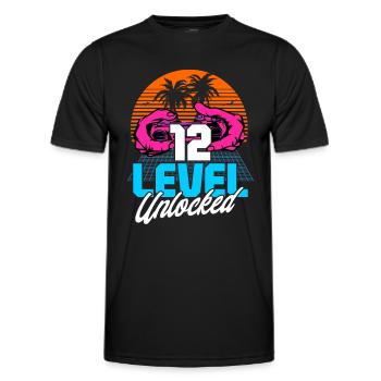 Level 12 Unlocked 12. Geburtstag Gamer 80er retro - Männer Funktions-T-Shirt - Schwarz - Vorne - AI Model Male 178 dark (178cm)