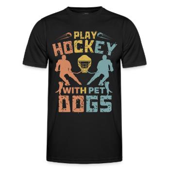 Play Hockey With Pet Dogs - Men's Functional T-Shirt - black - Front - AI Model Male 178 dark (178cm)