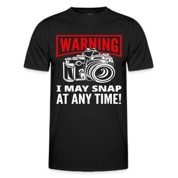 Photographer Photographer Warning - Men's Functional T-Shirt - black - Front - AI Model Male 178 dark (178cm)