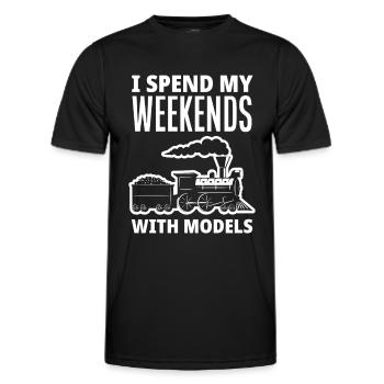 Week-end Train miniature Trains Hobby - T-shirt sport Homme - noir - Devant - AI Model Male 178 dark (178cm)