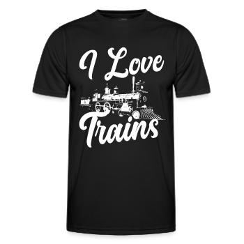 J’aime Train Trains Hobby Train Spotter - T-shirt sport Homme - noir - Devant - AI Model Male 178 dark (178cm)