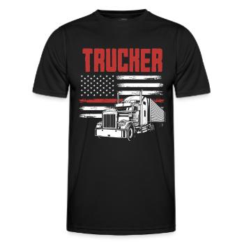 Truck Driver United States Flag Patriot - Men's Functional T-Shirt - black - Front - AI Model Male 178 dark (178cm)