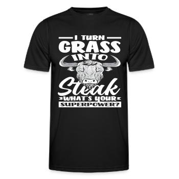 Ich Verwandle Gras In Steak Superkraft Highland - Männer Funktions-T-Shirt - Schwarz - Vorne - AI Model Male 178 dark (178cm)
