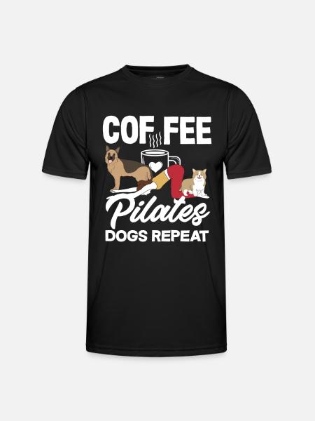 Pilates Coffee Dogs Repeat Fun - Men's Functional T-Shirt - black