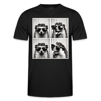 Photo booth hedgehog with sunglasses - Men's Functional T-Shirt - black - Front - AI Model Male 178 dark (178cm)
