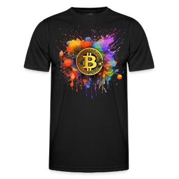 Splash de couleur Bitcoin - T-shirt sport Homme - noir - Devant - AI Model Male 178 dark (178cm)
