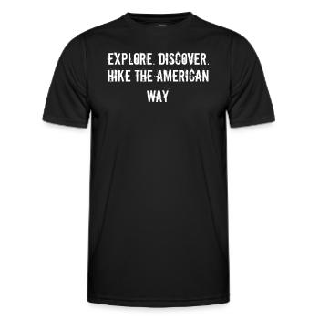 Randonnée - Explorer. Découvrir. Randonnée à l’américaine - T-shirt sport Homme - noir - Devant - AI Model Male 178 dark (178cm)