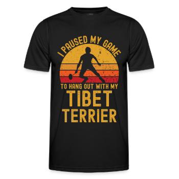 Badminton et terrier tibétain - T-shirt sport Homme - noir - Devant - AI Model Male 178 dark (178cm)