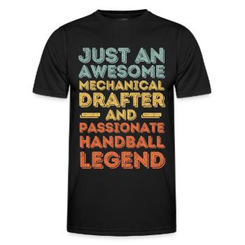 Dessinateur technique handball rétro - T-shirt sport Homme - noir - Devant - AI Model Male 178 dark (178cm)