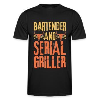 Bartender and Serial Griller - Men's Functional T-Shirt - black - Front - AI Model Male 178 dark (178cm)