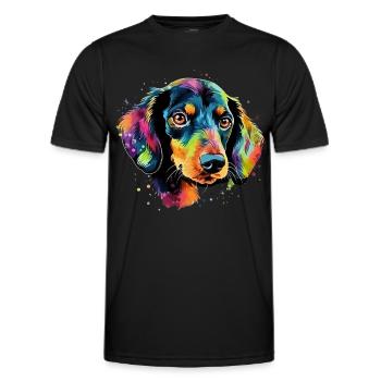 Dackel Hund Teckel Watercolor Art Hundekopf - Männer Funktions-T-Shirt - Schwarz - Vorne - AI Model Male 178 dark (178cm)