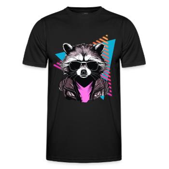 Raccoon with sunglasses 80s style - Men's Functional T-Shirt - black - Front - AI Model Male 178 dark (178cm)