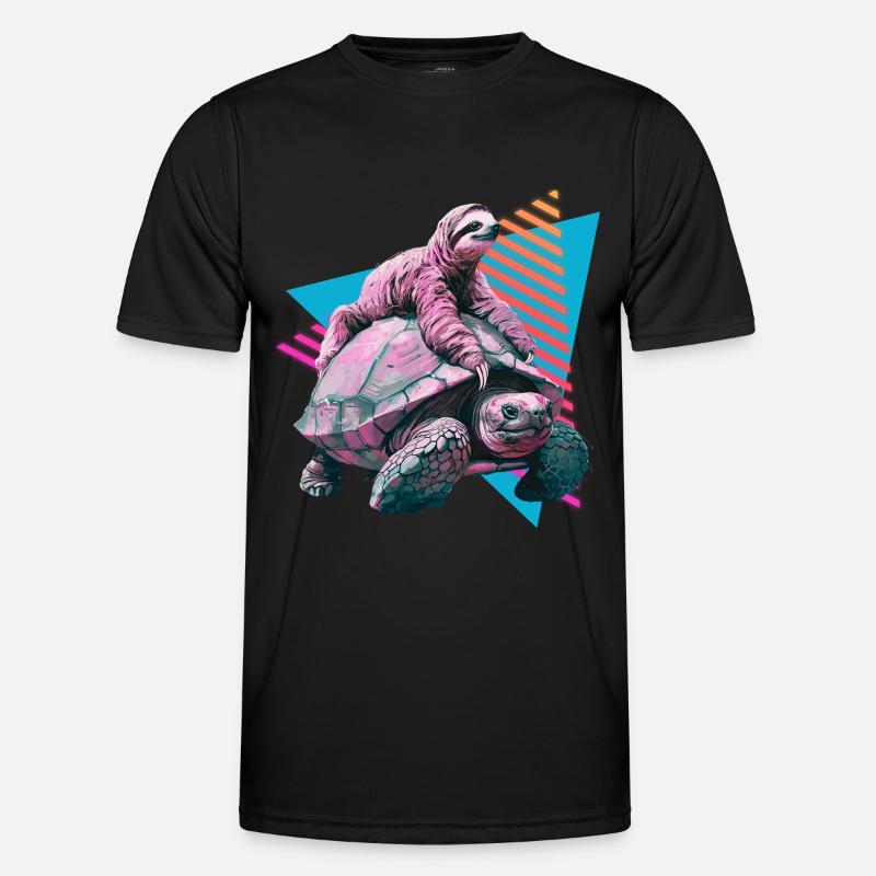 Sloth rides turtle - Men's Functional T-Shirt - black
