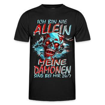 ICH BIN NIE ALLEIN - MEINE DÄMONEN SIND BEI MIR - Männer Funktions-T-Shirt - Schwarz - Vorne - AI Model Male 178 dark (178cm)