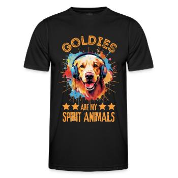 Colorful golden retriever with headphones - Men's Functional T-Shirt - black - Front - AI Model Male 178 dark (178cm)