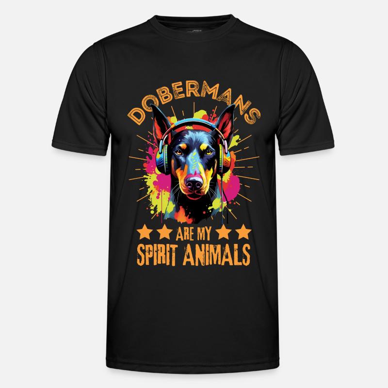 Bunter Dobermann mit Kopfhörer - Männer Funktions-T-Shirt - Schwarz
