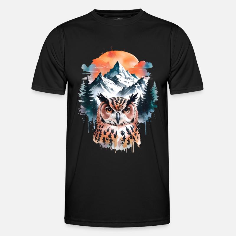 Eule Wasserfarben Effekt Schleiereule Uhu Eulen Männer Funktions-T-Shirt
