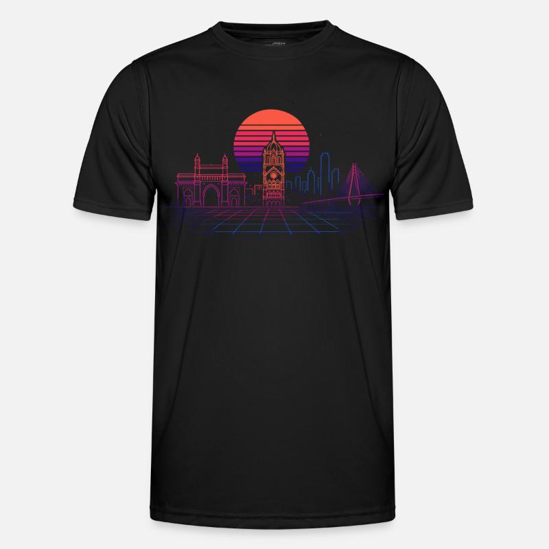 Neon Synthwave City Skyline - Mumbai Functioneel T-shirt voor mannen