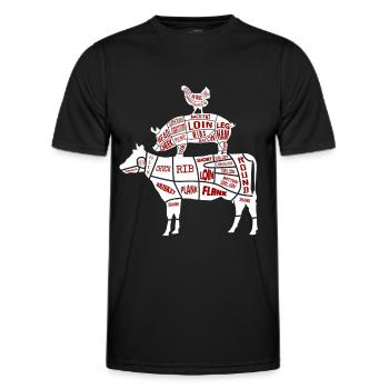Grilling meat pieces chicken pork beef - Men's Functional T-Shirt - black - Front - AI Model Male 178 dark (178cm)