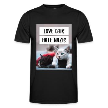 Anti Nazi Love Cats Hate Nazis - Männer Funktions-T-Shirt - Schwarz - Vorne - AI Model Male 178 dark (178cm)
