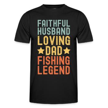 Husband Father Papa Legendary Angler Fishing Legend - Men's Functional T-Shirt - black - Front - AI Model Male 178 dark (178cm)