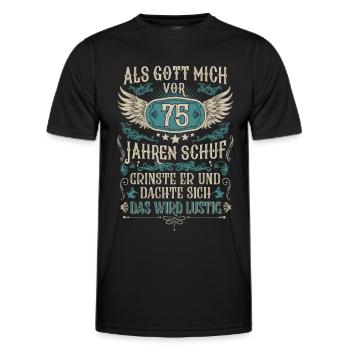 Als Gott mich vor 75 Jahren schuf 75. Geburtstag - Männer Funktions-T-Shirt - Schwarz - Vorne - AI Model Male 178 dark (178cm)