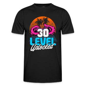 Level 30 Unlocked 30th Birthday Gamer 80s retro - Men's Functional T-Shirt - black - Front - AI Model Male 178 dark (178cm)