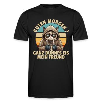 Good morning Very thin ice - cat - Men's Functional T-Shirt - black - Front - AI Model Male 178 dark (178cm)