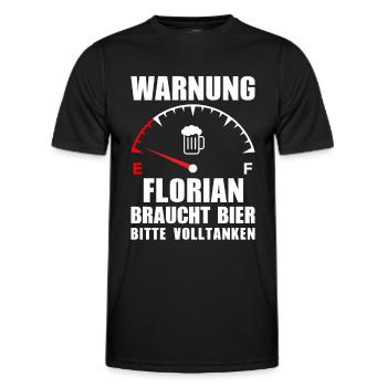 Florian braucht Bier Bitte volltanken - Männer Funktions-T-Shirt - Schwarz - Vorne - AI Model Male 178 dark (178cm)