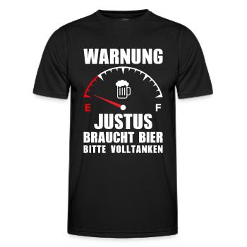 Justus braucht Bier Bitte volltanken - Männer Funktions-T-Shirt - Schwarz - Vorne - AI Model Male 178 dark (178cm)
