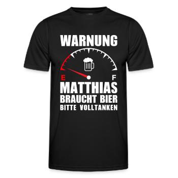 Matthias braucht Bier Bitte volltanken - Männer Funktions-T-Shirt - Schwarz - Vorne - AI Model Male 178 dark (178cm)