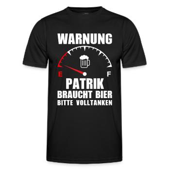 Patrik braucht Bier Bitte volltanken - Männer Funktions-T-Shirt - Schwarz - Vorne - AI Model Male 178 dark (178cm)