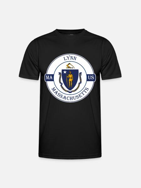 Lynn Massachusetts Flag USA Travel Souvenir Badge - Men's Functional T-Shirt - black