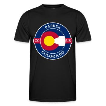 Parker Colorado Flag USA Travel Souvenir Badge - Men's Functional T-Shirt - black - Front - AI Model Male 178 dark (178cm)