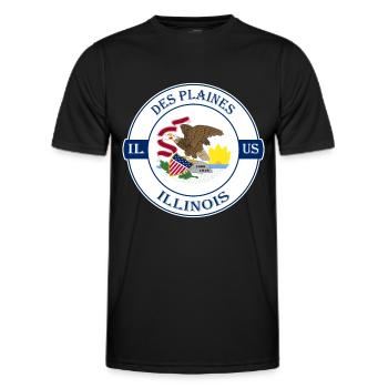 Des Plaines Illinois Flag USA Souvenir Badge - Men's Functional T-Shirt - black - Front - AI Model Male 178 dark (178cm)