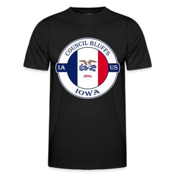 Council Bluffs Iowa Flagge USA Reise Souvenir Abzeichen - Männer Funktions-T-Shirt - Schwarz - Vorne - AI Model Male 178 dark (178cm)