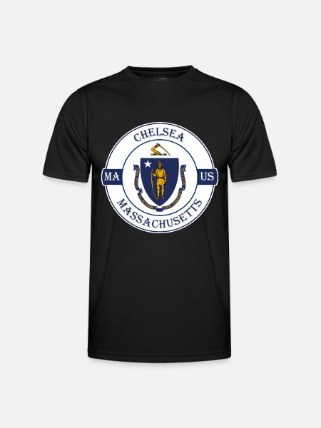 Chelsea Massachusetts Flag USA Souvenir Badge - Men's Functional T-Shirt - black