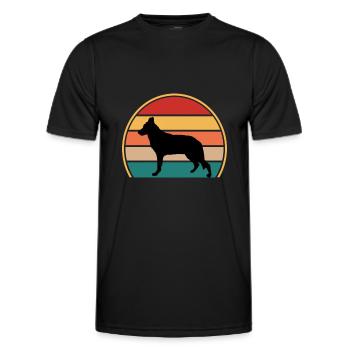 Silhouette de chien de berger d’Europe de l’Est Rétro Coucher de soleil - T-shirt sport Homme - noir - Devant - AI Model Male 178 dark (178cm)
