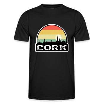 Cork Ireland Flag Skyline Travel Souvenir - Men's Functional T-Shirt - black - Front - AI Model Male 178 dark (178cm)