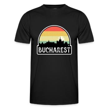 Bukarest Rumänien Flagge Skyline Reisesouvenir - Männer Funktions-T-Shirt - Schwarz - Vorne - AI Model Male 178 dark (178cm)