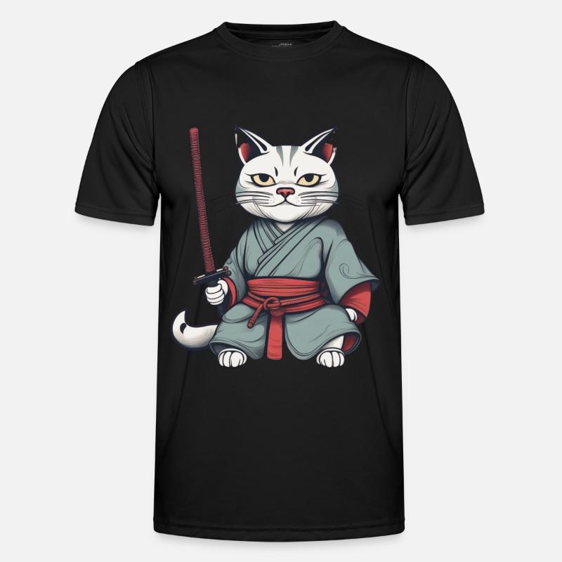 Grimmige Samurai Katze Männer Funktions-T-Shirt