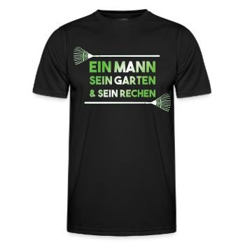 Ein Mann sein Garten sein Rechen lustiges Geschenk - Männer Funktions-T-Shirt - Schwarz - Vorne - AI Model Male 178 dark (178cm)