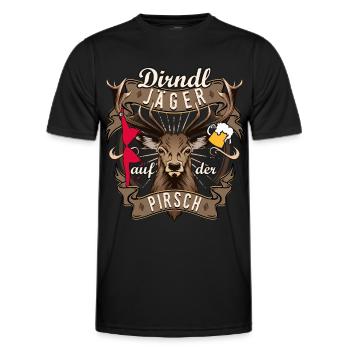 Dirndl Jäger auf der Pirsch Hirsch Lustige Sprüche - Männer Funktions-T-Shirt - Schwarz - Vorne - AI Model Male 178 dark (178cm)