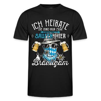 Männer JGA T-Shirt Bräutigam Ich heirate Saufen - Männer Funktions-T-Shirt - Schwarz - Vorne - AI Model Male 178 dark (178cm)