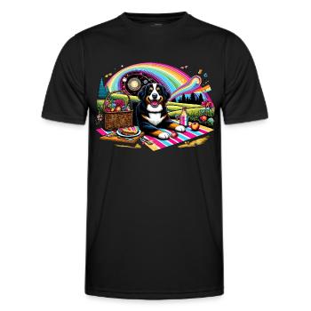 Bernersennenhund beim Picknick - Männer Funktions-T-Shirt - Schwarz - Vorne - AI Model Male 178 dark (178cm)